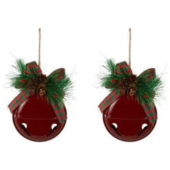 Northlight Jingle Bells With Bow And Pinecones Christmas Disc Ornaments - Red - 5" - Set Of 2 -Christmas Decor Sale northlight nj96024 02 59158.1723165686