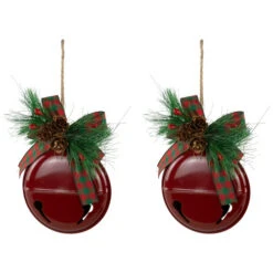 Northlight Jingle Bells With Bow And Pinecones Christmas Disc Ornaments - Red - 5" - Set Of 2 -Christmas Decor Sale northlight nj96024 06 15134.1723165689