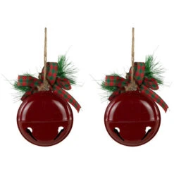 Northlight Jingle Bells With Bow And Pinecones Christmas Disc Ornaments - Red - 5" - Set Of 2 -Christmas Decor Sale northlight nj96024 07 41042.1723165687