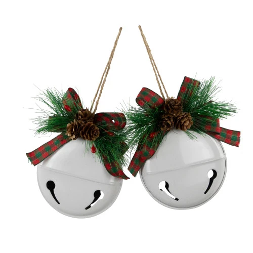 Northlight Jingle Bells With Bow And Pinecones Christmas Disc Ornaments - White - 5" - Set Of 2 4 Northlight Jingle Bells With Bow And Pinecones Christmas Disc Ornaments - White - 5" - Set Of 2 - Image 2