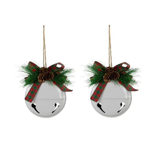 Northlight Jingle Bells With Bow And Pinecones Christmas Disc Ornaments - White - 5" - Set Of 2 5 Northlight Jingle Bells With Bow And Pinecones Christmas Disc Ornaments - White - 5" - Set Of 2 - Image 3