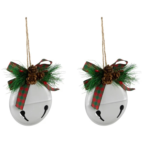 Northlight Jingle Bells With Bow And Pinecones Christmas Disc Ornaments - White - 5" - Set Of 2 6 Northlight Jingle Bells With Bow And Pinecones Christmas Disc Ornaments - White - 5" - Set Of 2 - Image 4