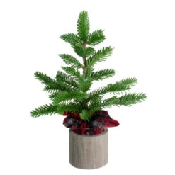 Northlight Potted Pine Medium Artificial Christmas Tree With Plaid Skirt - 1.3' - Unlit