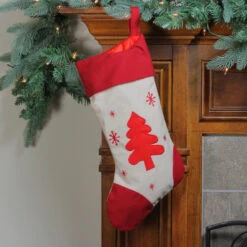 Northlight 18" Red And Ivory Tree With Snowflakes Christmas Stocking -Christmas Decor Sale northlight nl00486 3 07409.1599786480
