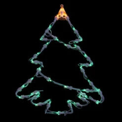 Northlight Lighted Christmas Tree Window Silhouette Decoration - 15" - Green And Yellow Lights