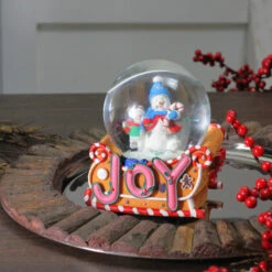Snowmen And Gingerbread Sleigh "Joy" Musical Christmas Snow Globe - 5.25" -Christmas Decor Sale northlight pm15607 3 05357.1597451793