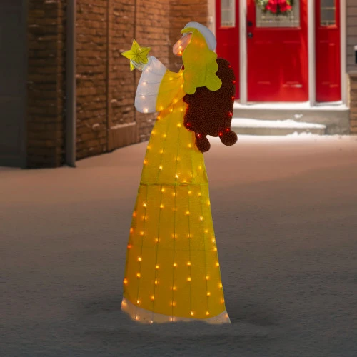 Northlight 72" Lighted 2D Yellow Chenille Angel Outdoor Christmas Decoration 4 Northlight 72" Lighted 2D Yellow Chenille Angel Outdoor Christmas Decoration - Image 2