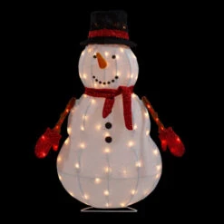 Northlight 32" Lighted 3D Chenille Snowman In Top Hat Outdoor Christmas Decoration -Christmas Decor Sale northlight qh92875 onblack 32273.1664293235