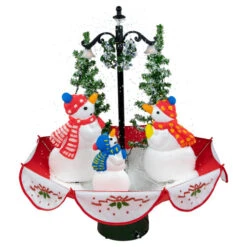 Northlight 30" Musical Lighted Snowing Snowman Family In Umbrella Base Christmas Decoration