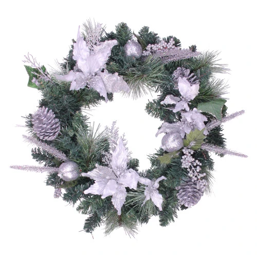 Northlight Glittered Poinsettia With Pine Cones Artificial Christmas Wreath - 24" - Unlit 3 Northlight Glittered Poinsettia With Pine Cones Artificial Christmas Wreath - 24" - Unlit