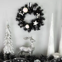 Northlight Pre-Lit Battery Operated Black Pine Christmas Wreath - 16" - Cool White LED Lights -Christmas Decor Sale northlight s92630 styled 2 45057.1684414649