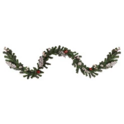 Northlight Pre-Lit Battery Operated Decorated Green Pine Christmas Garland - 9' - Warm White LED Lights
