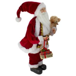 Northlight 18" Standing Santa Christmas Figure With A Plush Brown Bear -Christmas Decor Sale northlight sa88392 1 32000.1611374215