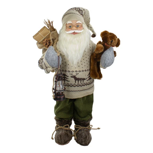 Northlight 2' Standing Santa Christmas Figure With A Plush Bear And Lantern 3 Northlight 2' Standing Santa Christmas Figure With A Plush Bear And Lantern