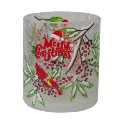 Northlight 2.75-Inch Cardinal And Pine Hand Painted Flameless Christmas Candle Holder