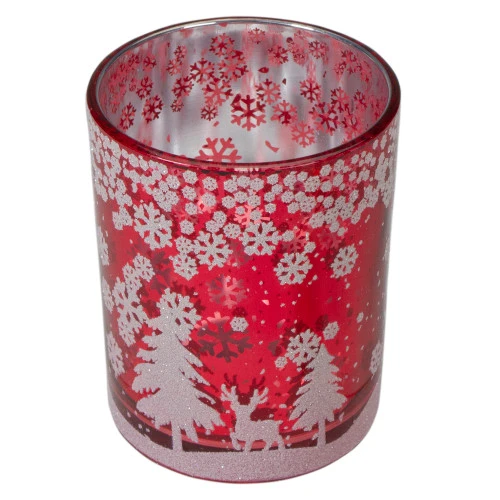 5" Red And Shiny Silver Deer In Winter Woods Flameless Candle Holder 5 5" Red And Shiny Silver Deer In Winter Woods Flameless Candle Holder - Image 3