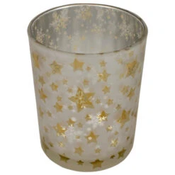 Northlight 5" Matte Silver And Gold Stars And Snowflakes Flameless Glass Candle Holder -Christmas Decor Sale northlight se90060 1 73767.1604023642