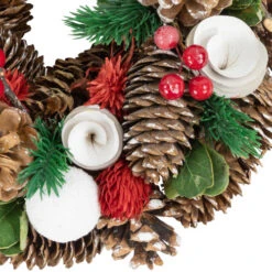 Northlight White Wooden Rose, Pine Cone And Berry Artificial Christmas Wreath, 10-Inch, Unlit -Christmas Decor Sale northlight sh36203 02 09196.1700759450