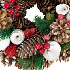 Northlight White Wooden Rose, Pine Cone And Berry Artificial Christmas Wreath, 10-Inch, Unlit -Christmas Decor Sale northlight sh36203 03 34657.1699549007