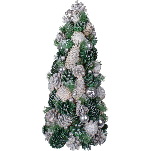 Pinecone And Ornaments Glitter Cone Christmas Tree - 18" 3 Pinecone And Ornaments Glitter Cone Christmas Tree - 18"