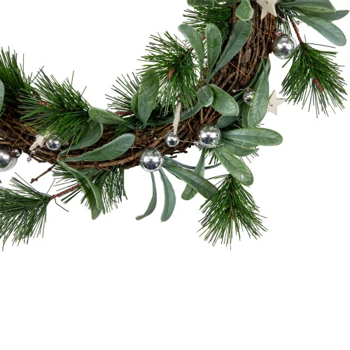 Northlight Pine Needle And Silver Ball Ornament Artificial Christmas Wreath, 12-Inch, Unlit 4 Northlight Pine Needle And Silver Ball Ornament Artificial Christmas Wreath, 12-Inch, Unlit - Image 2