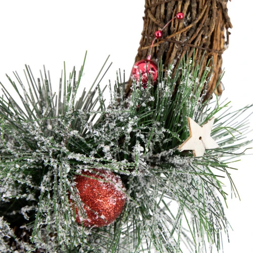 Northlight Red Ornaments, Pine Needle And Stars Frosted Christmas Wreath, 13.75-Inch 7 Northlight Red Ornaments, Pine Needle And Stars Frosted Christmas Wreath, 13.75-Inch - Image 5