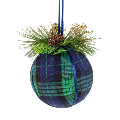 Northlight 4" Green And Blue Plaid Hanging Christmas Ball Ornament 3 Northlight 4" Green And Blue Plaid Hanging Christmas Ball Ornament