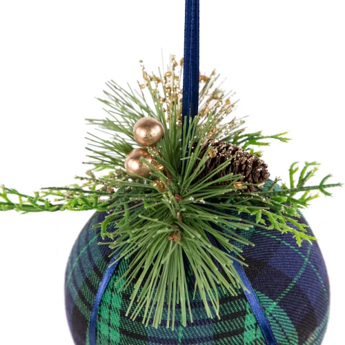 Northlight 4" Green And Blue Plaid Hanging Christmas Ball Ornament 6 Northlight 4" Green And Blue Plaid Hanging Christmas Ball Ornament - Image 4