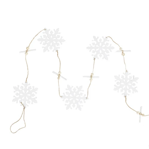 4' White Snowflakes On Jute Rope Hanging Christmas Garland 3 4' White Snowflakes On Jute Rope Hanging Christmas Garland