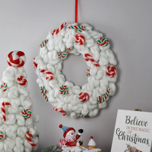 Northlight Plush Peppermint And Candy Canes Christmas Wreath Decoration - 13" - Unlit 4 Northlight Plush Peppermint And Candy Canes Christmas Wreath Decoration - 13" - Unlit - Image 2