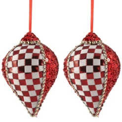 Northlight Sequined And Checkered Teardrop Christmas Ornaments - 4.75" - Red - Set Of 2 -Christmas Decor Sale northlight sh96075 0320comp 10865.1727144673