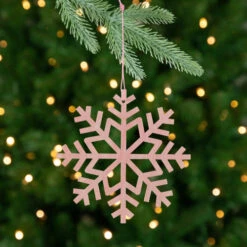 Northlight Wooden Snowflake Christmas Ornaments - 4.75" - Pink - Set Of 4