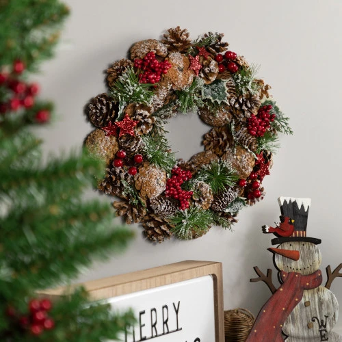 Northlight Flocked Pinecones And Glittered Stars Christmas Wreath - 13.25" - Unlit 4 Northlight Flocked Pinecones And Glittered Stars Christmas Wreath - 13.25" - Unlit - Image 2