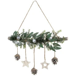 Northlight Glittered Holly Branch With Stars And Pinecones Christmas Wall Decoration - 20.75" - Silver -Christmas Decor Sale northlight sh96104 01 14131.1721349699