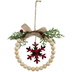 Northlight Buffalo Plaid Snowflake Wooden Beads Christmas Wreath Ornament - 7" -Christmas Decor Sale northlight sh96116 01 48103.1721695499