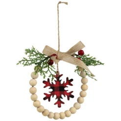 Northlight Buffalo Plaid Snowflake Wooden Beads Christmas Wreath Ornament - 7" -Christmas Decor Sale northlight sh96116 03 20325.1721695499