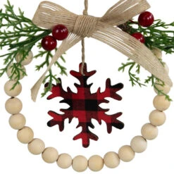 Northlight Buffalo Plaid Snowflake Wooden Beads Christmas Wreath Ornament - 7" -Christmas Decor Sale northlight sh96116 06 85048.1721695499