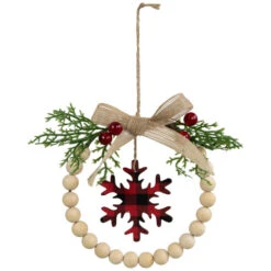Northlight Buffalo Plaid Snowflake Wooden Beads Christmas Wreath Ornament - 7" -Christmas Decor Sale northlight sh96116 07 75288.1721695499