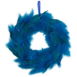 Northlight Two-Tone Feathers Glittered Christmas Wreath - 14.5" - Unlit - Turquoise -Christmas Decor Sale northlight sh96150 01 79900.1727404102