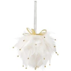 Northlight Feathers With Bead Accents Christmas Ball Ornament - 5" - White -Christmas Decor Sale northlight sh96154 02 07472.1727144668