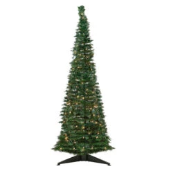 Northlight 6' Pre-Lit Green Holly Leaf Pop-Up Artificial Christmas Tree - Clear Lights