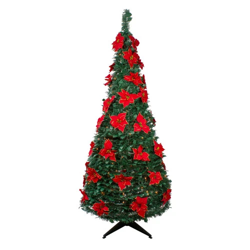 Northlight 6' Pre-Lit Slim Pre-Decorated Poinsettia Pop-Up Artificial Christmas Tree 3 Northlight 6' Pre-Lit Slim Pre-Decorated Poinsettia Pop-Up Artificial Christmas Tree