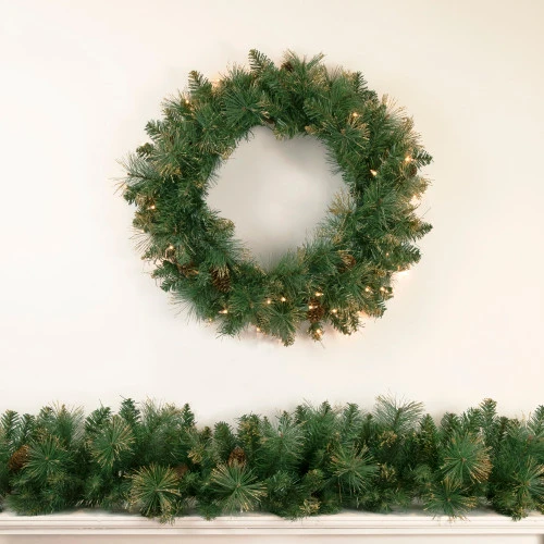 Northlight Pre-Lit Yorkshire Pine Artificial Christmas Wreath, 24-Inch, Clear Lights 4 Northlight Pre-Lit Yorkshire Pine Artificial Christmas Wreath, 24-Inch, Clear Lights - Image 2