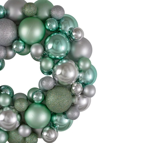 Northlight Silver And Seafoam Green 3-Finish Shatterproof Ball Christmas Wreath, 13-Inch 5 Northlight Silver And Seafoam Green 3-Finish Shatterproof Ball Christmas Wreath, 13-Inch - Image 3