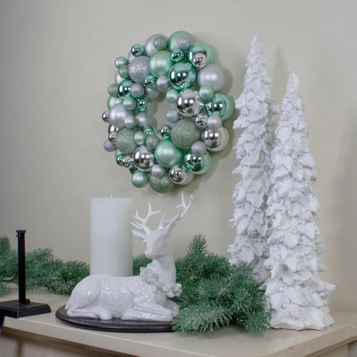 Northlight Silver And Seafoam Green 3-Finish Shatterproof Ball Christmas Wreath, 13-Inch 4 Northlight Silver And Seafoam Green 3-Finish Shatterproof Ball Christmas Wreath, 13-Inch - Image 2