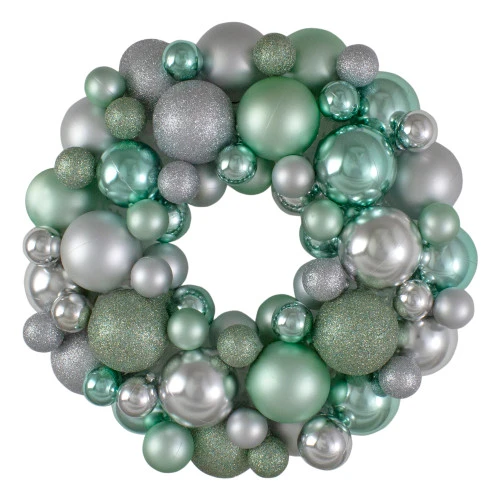 Northlight Silver And Seafoam Green 3-Finish Shatterproof Ball Christmas Wreath, 13-Inch 3 Northlight Silver And Seafoam Green 3-Finish Shatterproof Ball Christmas Wreath, 13-Inch