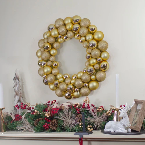 Northlight Vegas Gold 3-Finish Shatterproof Ball Christmas Wreath - 24-Inch, Unlit 4 Northlight Vegas Gold 3-Finish Shatterproof Ball Christmas Wreath - 24-Inch, Unlit - Image 2