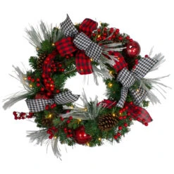 Northlight Pre-Lit Plaid And Houndstooth Artificial Christmas Wreath - 24" - Warm White Lights -Christmas Decor Sale northlight sm91194 82267.1727317585