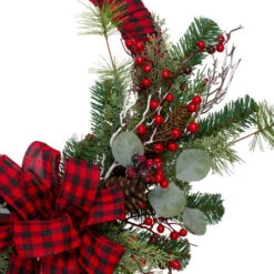 Northlight Red And Black Buffalo Plaid And Berry Artificial Christmas Wreath - 24-Inch, Unlit -Christmas Decor Sale northlight sm91201 1 92835.1664380278