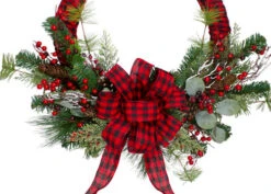 Northlight Red And Black Buffalo Plaid And Berry Artificial Christmas Wreath - 24-Inch, Unlit -Christmas Decor Sale northlight sm91201 5new 85459.1723684243